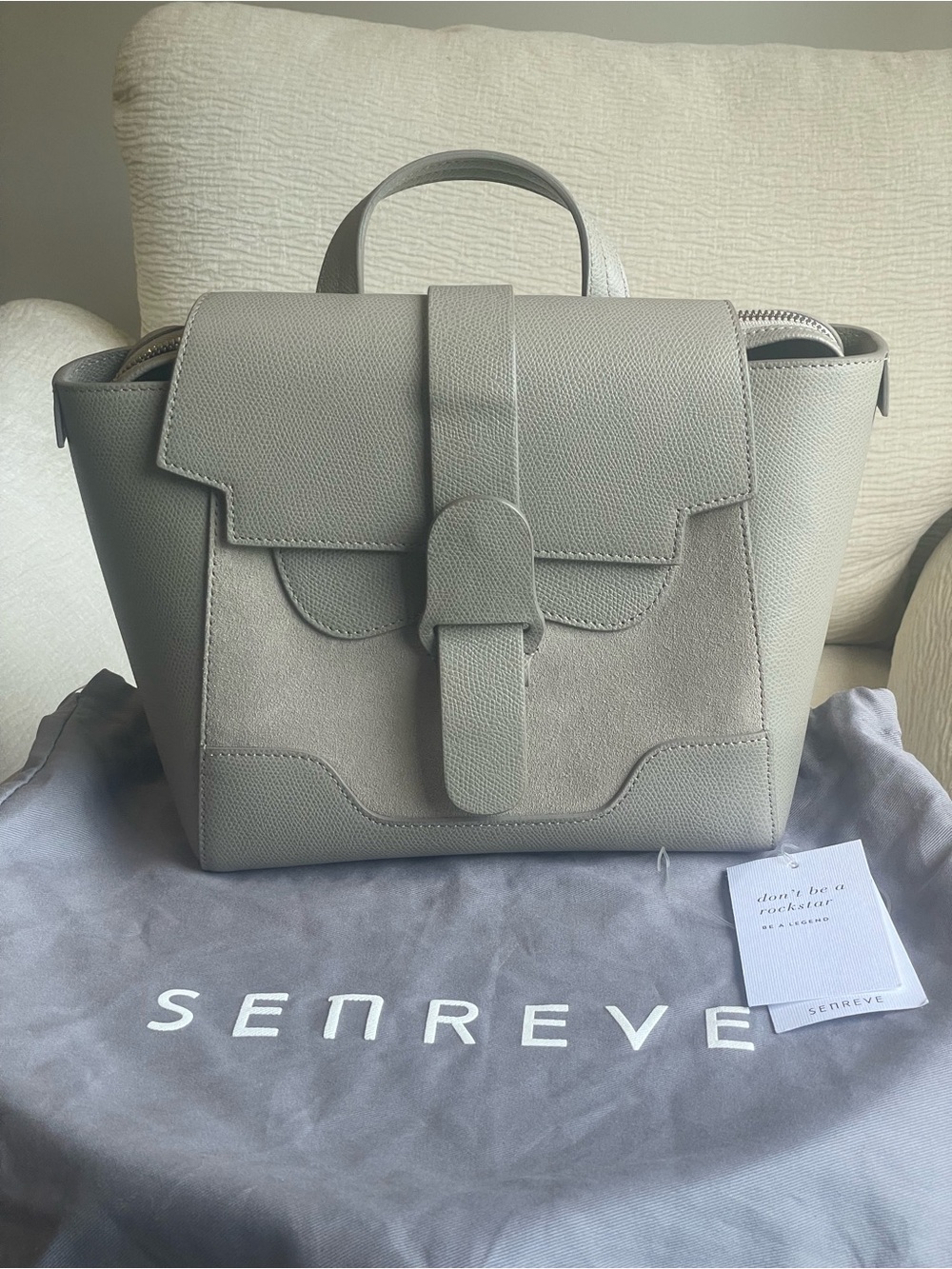 Senreve NWOT Maestra Light Grey Suede and Leather Structured Backpack/Satchel